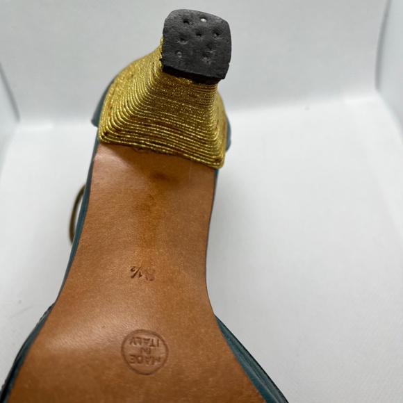 Rene Caovilla Teal and Gold Woven Heels - Picture 8 of 8